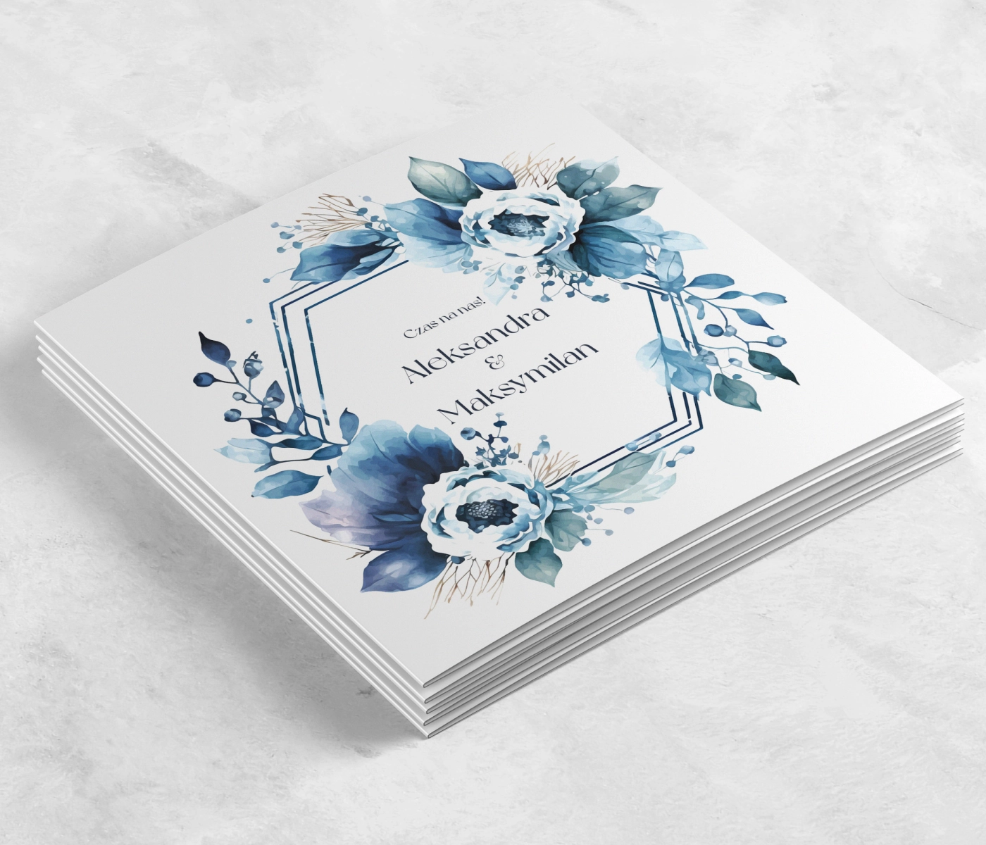 Zaproszenia ślubne Kwadratowe Składane Azure Flowers - Motyw 1