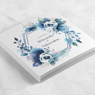Zaproszenia ślubne Kwadratowe Składane Azure Flowers - Motyw 1