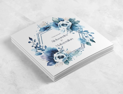 Zaproszenia ślubne Kwadratowe Składane Azure Flowers - Motyw 1