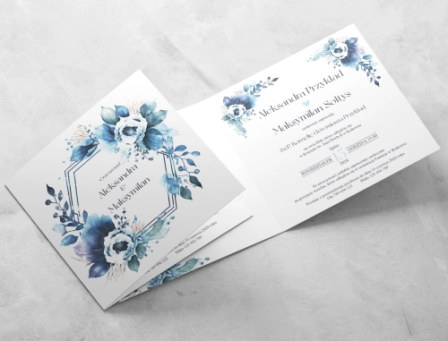 Zaproszenia ślubne Kwadratowe Składane Azure Flowers - Motyw 1