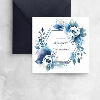 Nowoczesne zaproszenie ślubne Azure z&nbsp;piękną dopasowaną kopertą w&nbsp;kolorze granatowym