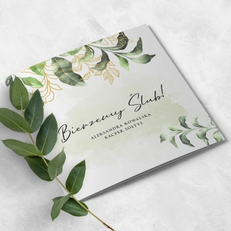 Zaproszenia ślubne Kwadratowe Składane Botanic Gold - Motyw 1