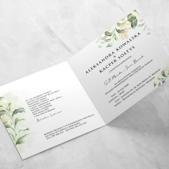 Zaproszenia ślubne Kwadratowe Składane Botanic Gold - Motyw 1
