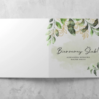 Zaproszenia ślubne Kwadratowe Składane Botanic Gold - Motyw 1