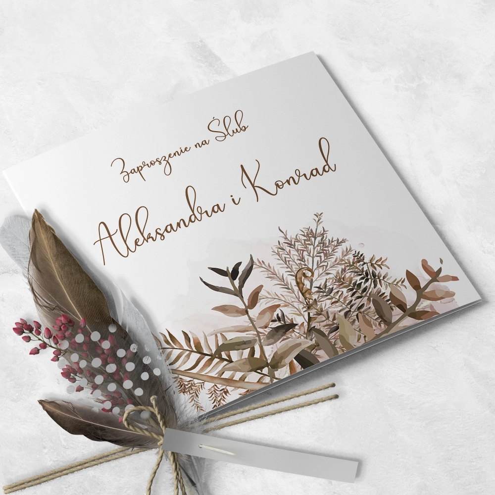 Zaproszenia ślubne Kwadratowe Składane Rustic Charm - Motyw 1