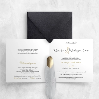 Eleganckie proste zaproszenie na ślub z&nbsp;kopertą perłową w&nbsp;kolorze czarnym