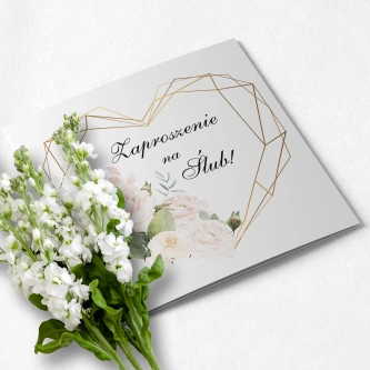Zaproszenia ślubne Kwadratowe Składane Heart & Flowers - Motyw 1