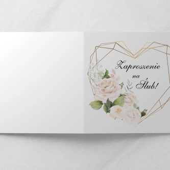 Zaproszenia ślubne Kwadratowe Składane Heart & Flowers - Motyw 1