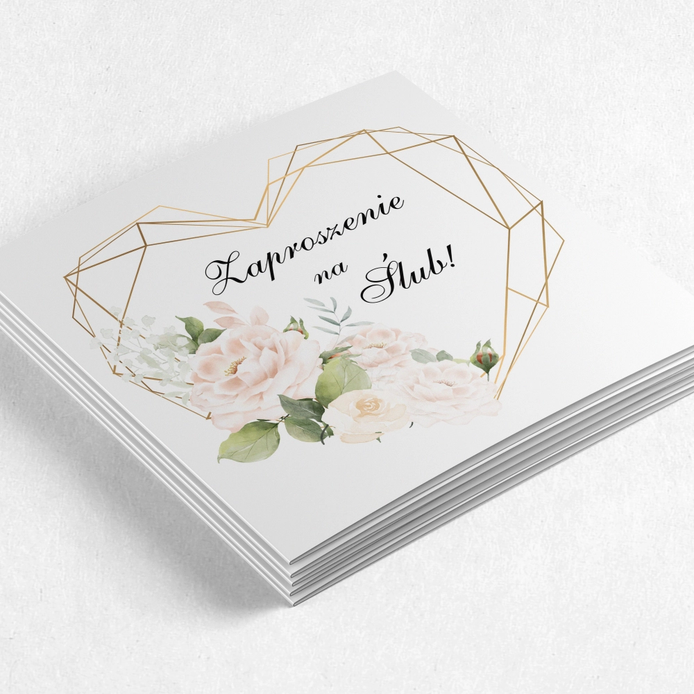 Zaproszenia ślubne Kwadratowe Składane Heart & Flowers - Motyw 1