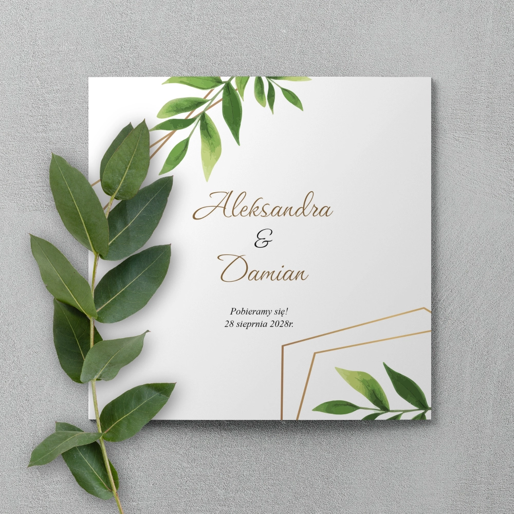 Zaproszenia ślubne Kwadratowe Składane Golden Geometry - Motyw 1