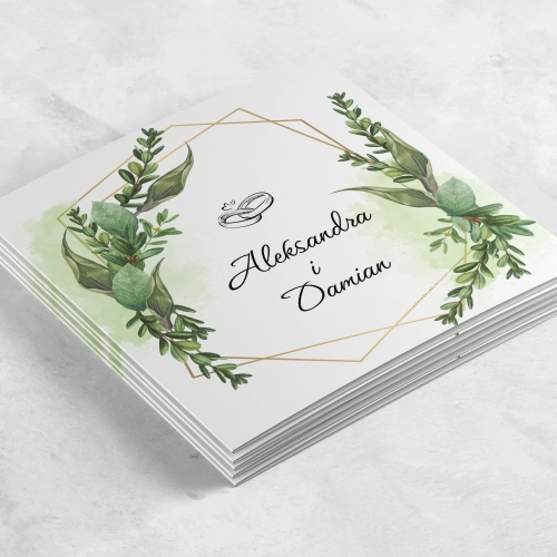 Zaproszenia ślubne Kwadratowe Składane Green and Gold - Motyw 1