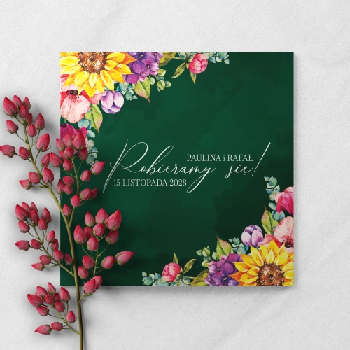 Zaproszenia ślubne Kwadratowe Składane Colorful Paradise - Motyw 1