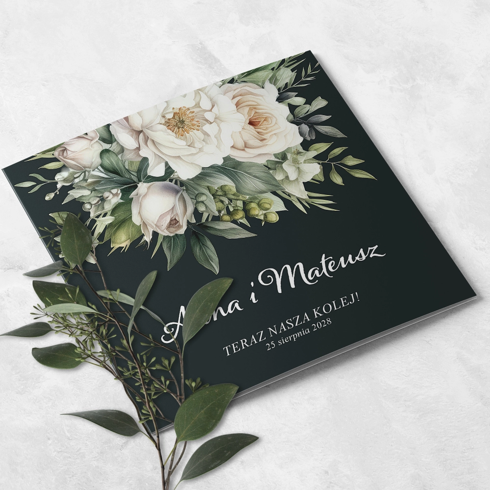 Zaproszenia ślubne Kwadratowe Składane Kwiatowa Fantazja - Motyw 1