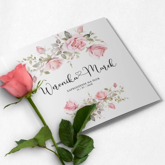 Zaproszenia ślubne Kwadratowe Składane Rose Love - Motyw 1