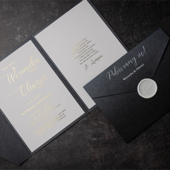 Zaproszenia ślubne w&nbsp;Etui, Folder - Czarne Minimalistyczne ze złoceniem