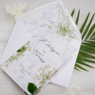 Zaproszenia ślubne Marble leaf - Składane Motyw 3