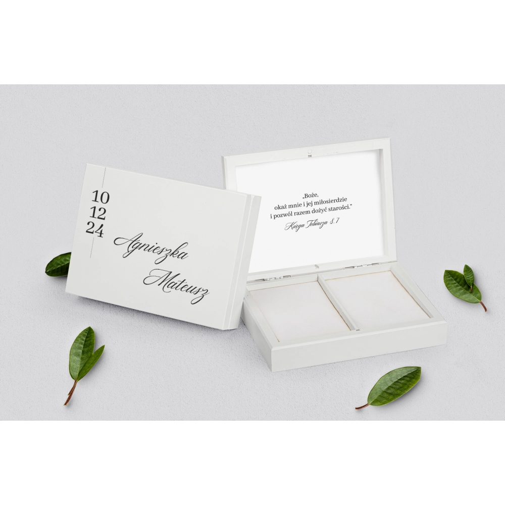 Pudełko na obrączki prostokątne białe - Minimalistyczne Motyw 4
