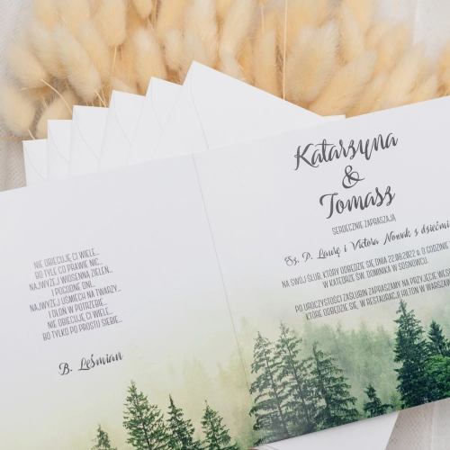 Zaproszenia ślubne Forest - Składane Kwadrat Motyw 1