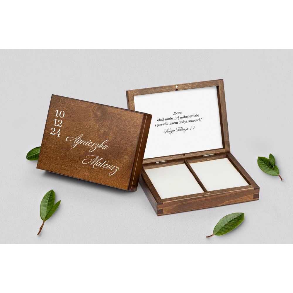 Pudełko na obrączki prostokątne brązowe - Minimalistyczne Motyw 4