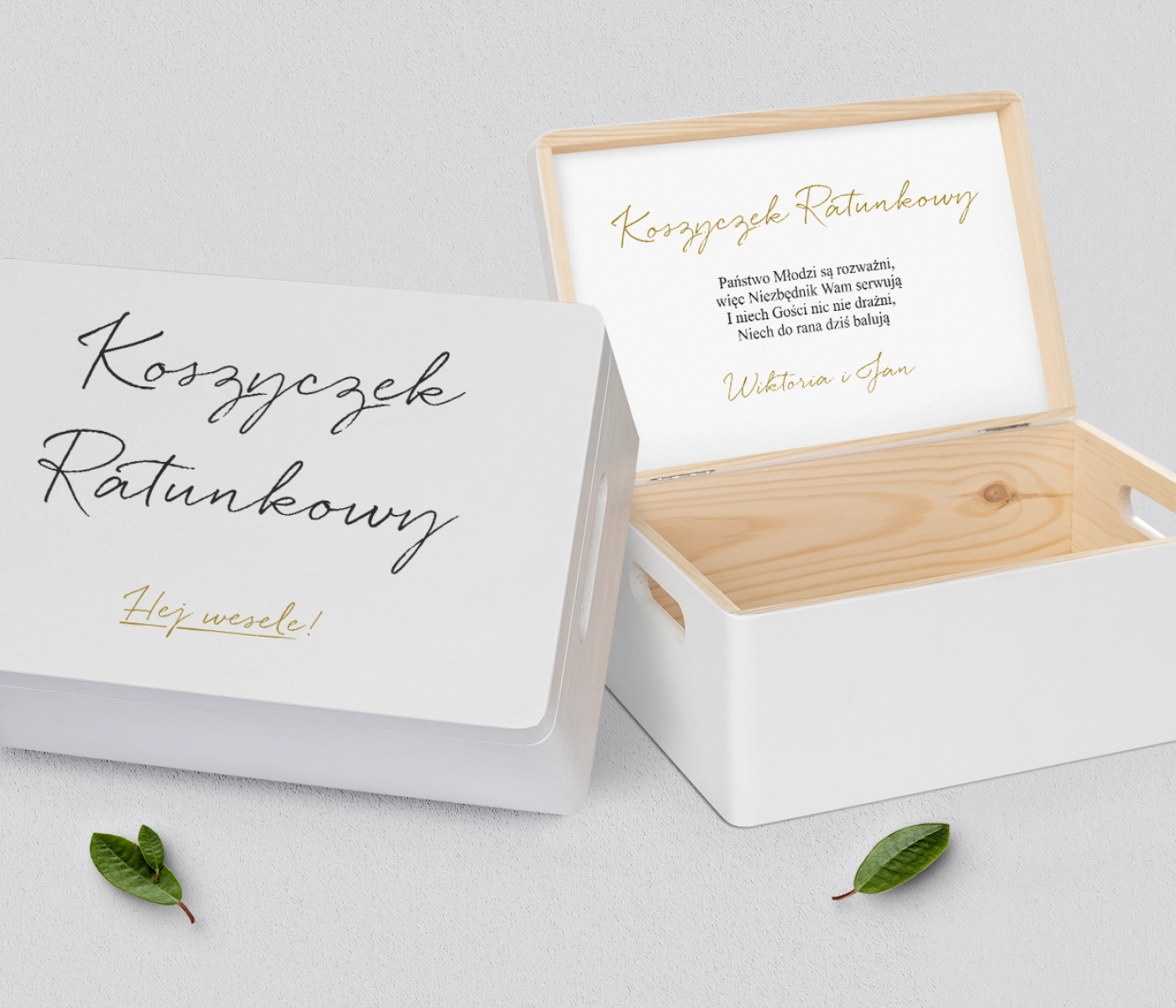 Koszyczek ratunkowy weselny biały - Golden Elegance