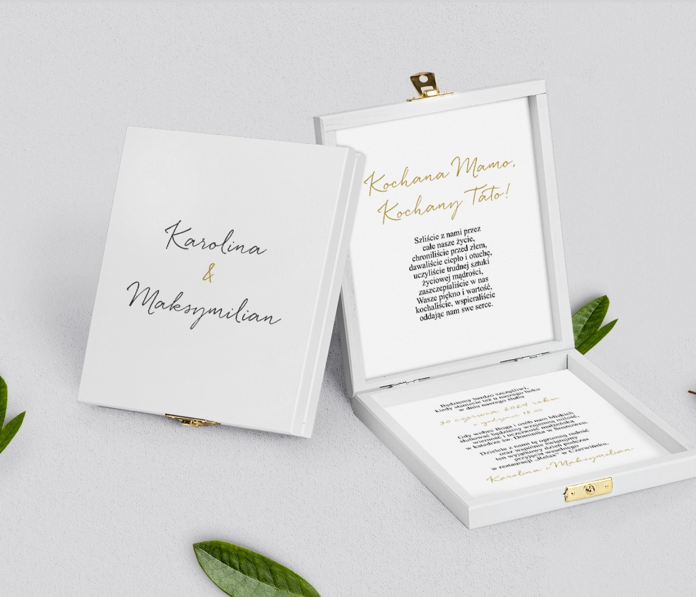 Zaproszenie dla Rodziców - białe Golden Elegance