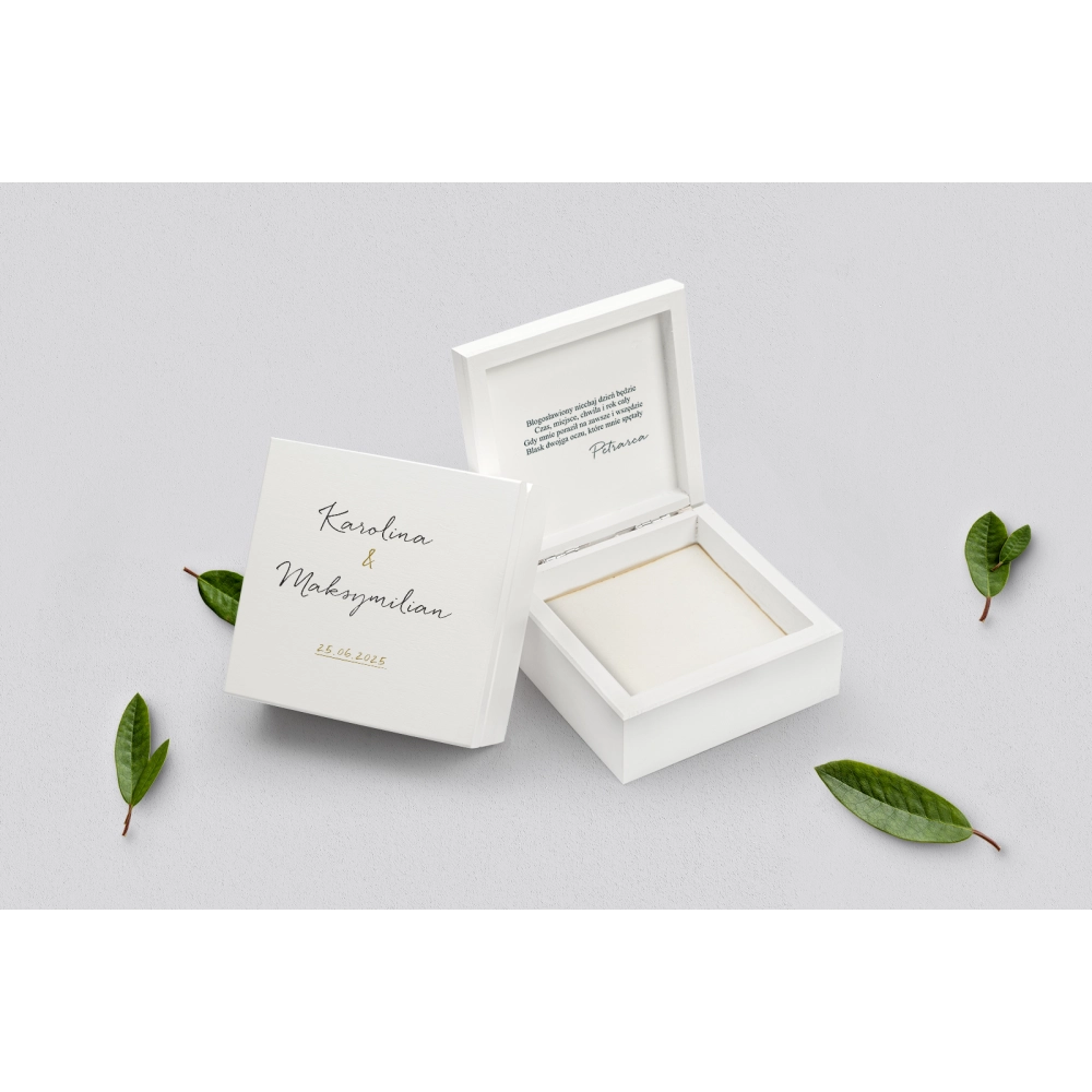 Pudełko na obrączki białe - Golden Elegance