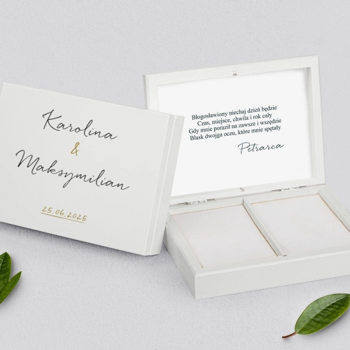 Pudełko na obrączki prostokątne białe - Golden Elegance