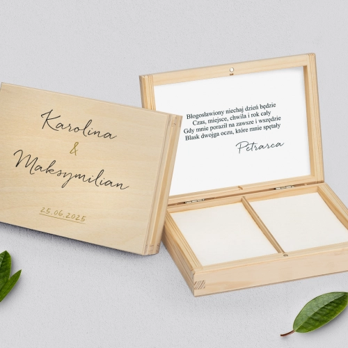 Pudełko na obrączki prostokątne naturalne - Golden Elegance