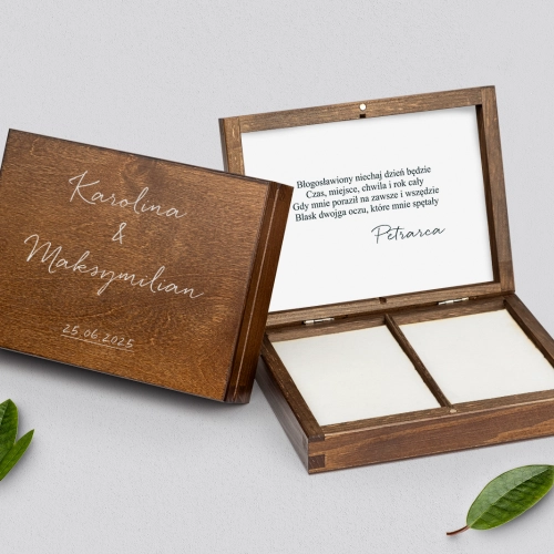 Pudełko na obrączki prostokątne brązowe - Golden Elegance