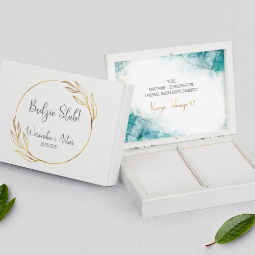 Pudełko na obrączki prostokątne białe - Glamour Ink Motyw 3