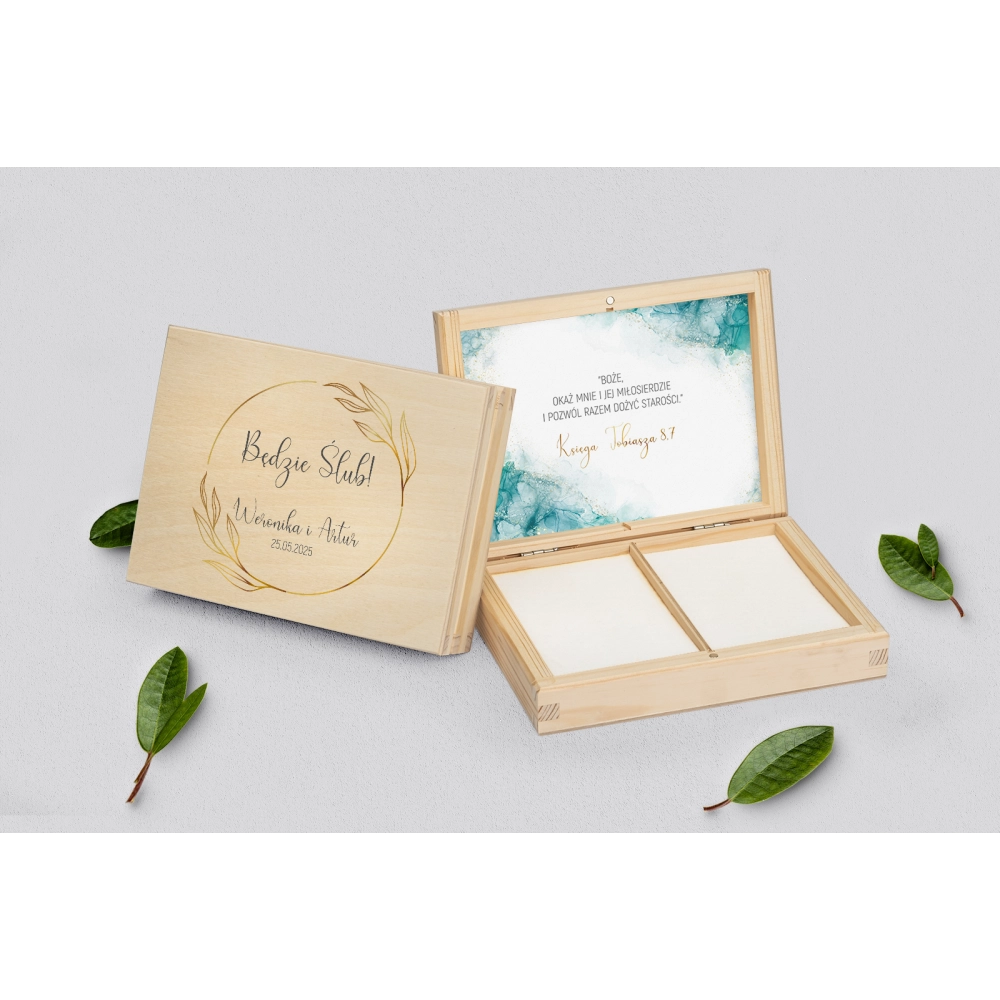 Pudełko na obrączki prostokątne naturalne - Glamour Ink Motyw 3