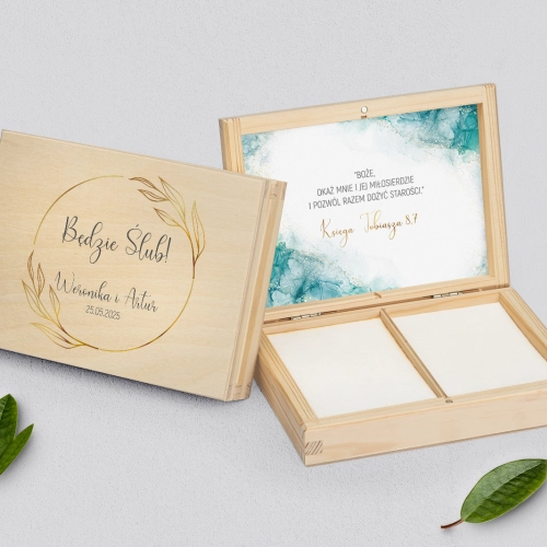 Pudełko na obrączki prostokątne naturalne - Glamour Ink Motyw 3