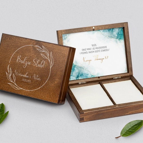 Pudełko na obrączki prostokątne brązowe - Glamour Ink Motyw 3