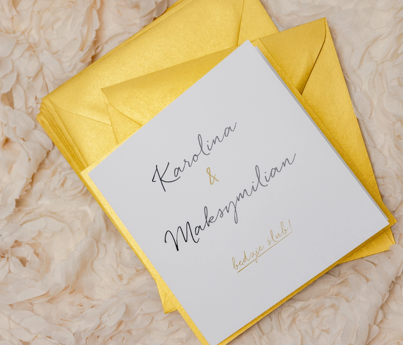Zaproszenia ślubne Kwadratowe Składane Golden Elegance - Motyw 1