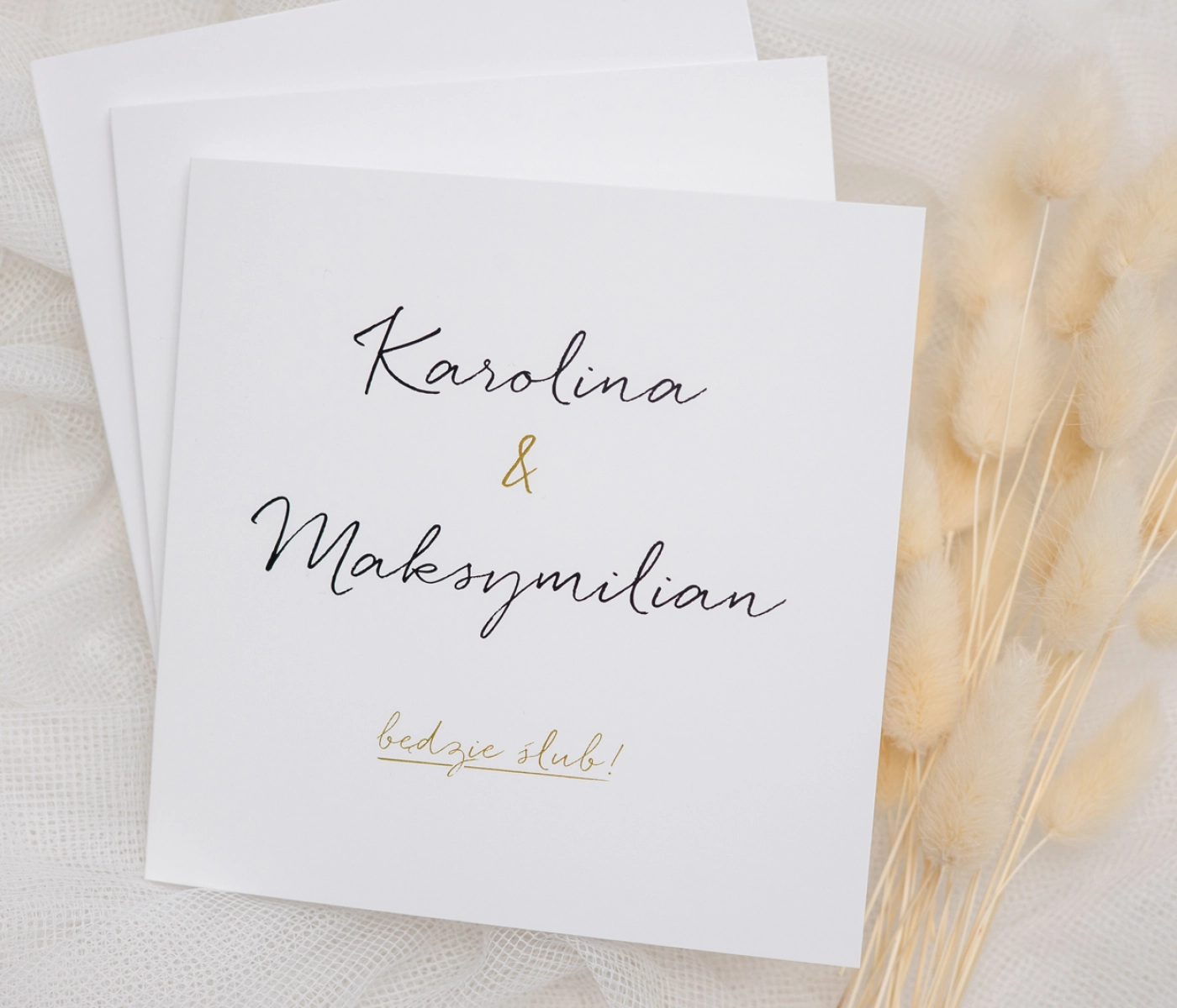 Zaproszenia ślubne Kwadratowe Składane Golden Elegance - Motyw 1