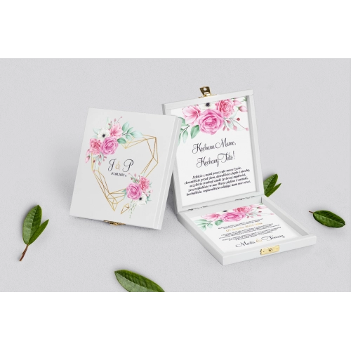 Zaproszenie dla Rodziców - białe Geometryczne Serce Motyw 1