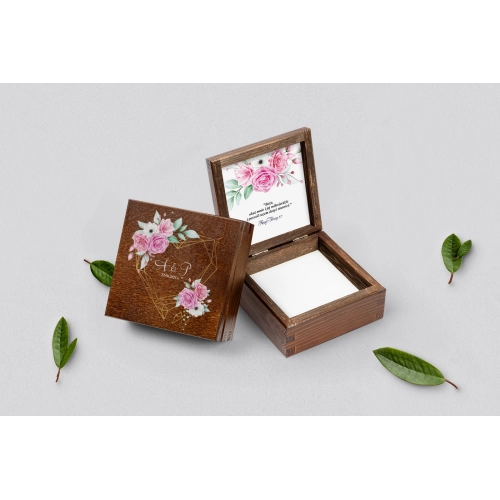 Pudełko na obrączki brązowe - Geometryczne Serce Motyw 1