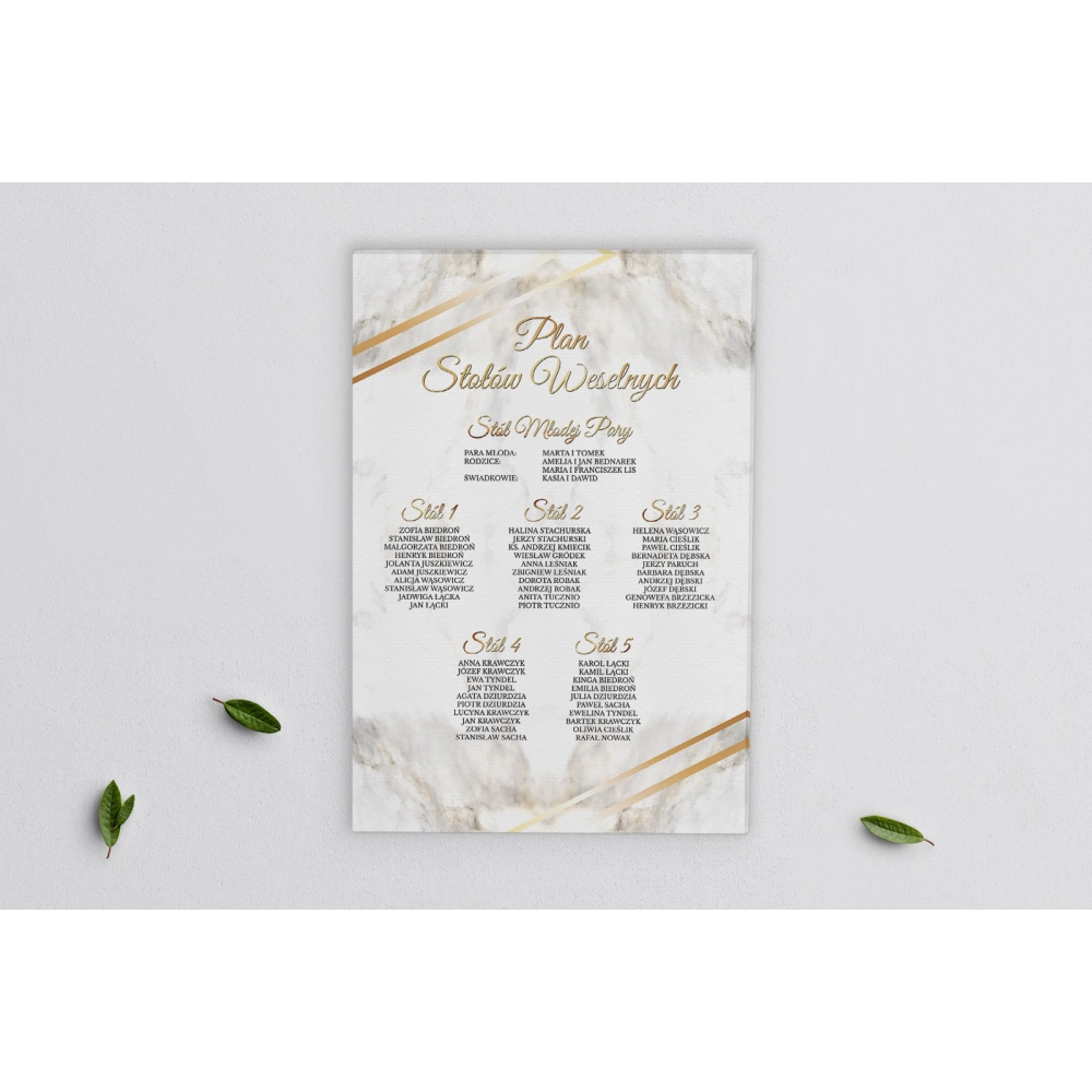 Plan stołów weselnych na płótnie Marmur & Złoto Motyw 1