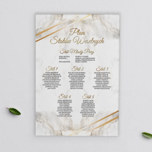 Plan stołów weselnych na płótnie Marmur & Złoto Motyw 1
