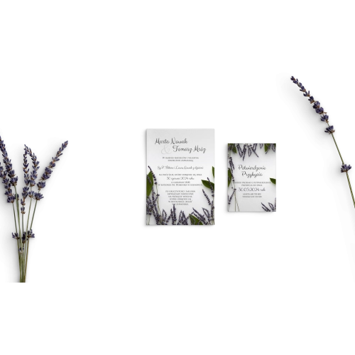 Lawendowe Zaproszenia ślubne Soft - Motyw 5 z piękną fioletową kopertą i wkładką