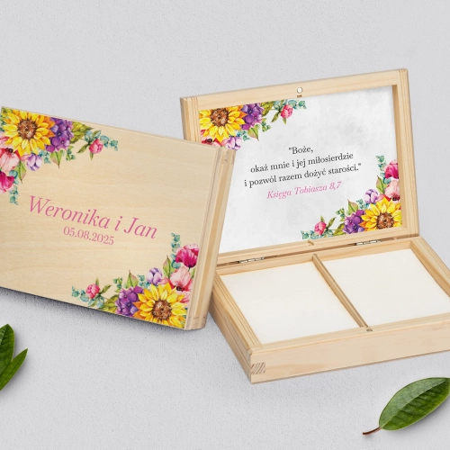 Pudełko na obrączki prostokątne naturalne - Colorful Paradise