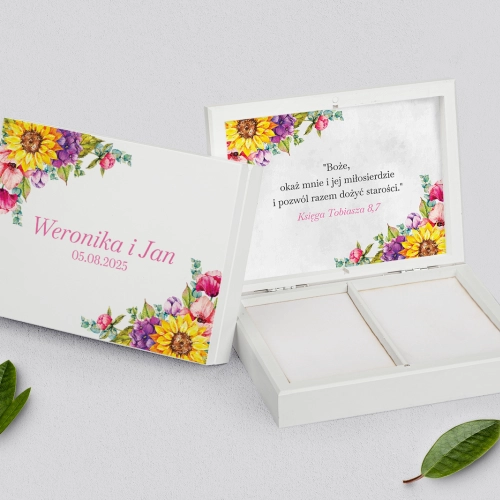 Pudełko na obrączki prostokątne białe - Colorful Paradise