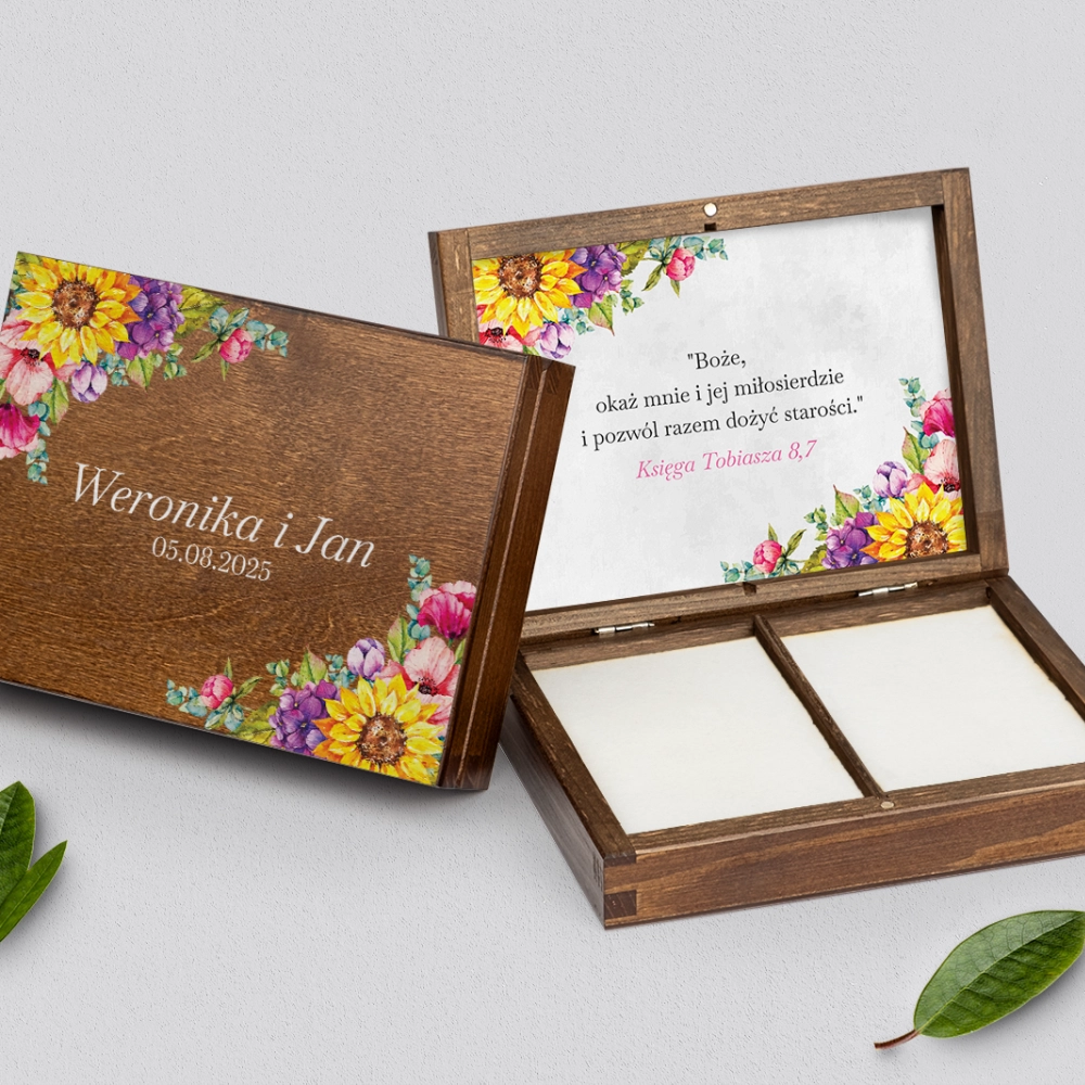 Pudełko na obrączki prostokątne brązowe - Colorful Paradise