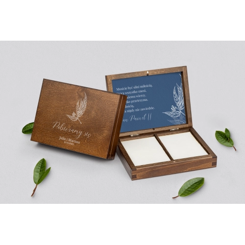 Pudełko na obrączki prostokątne brązowe - Papers Motyw 3