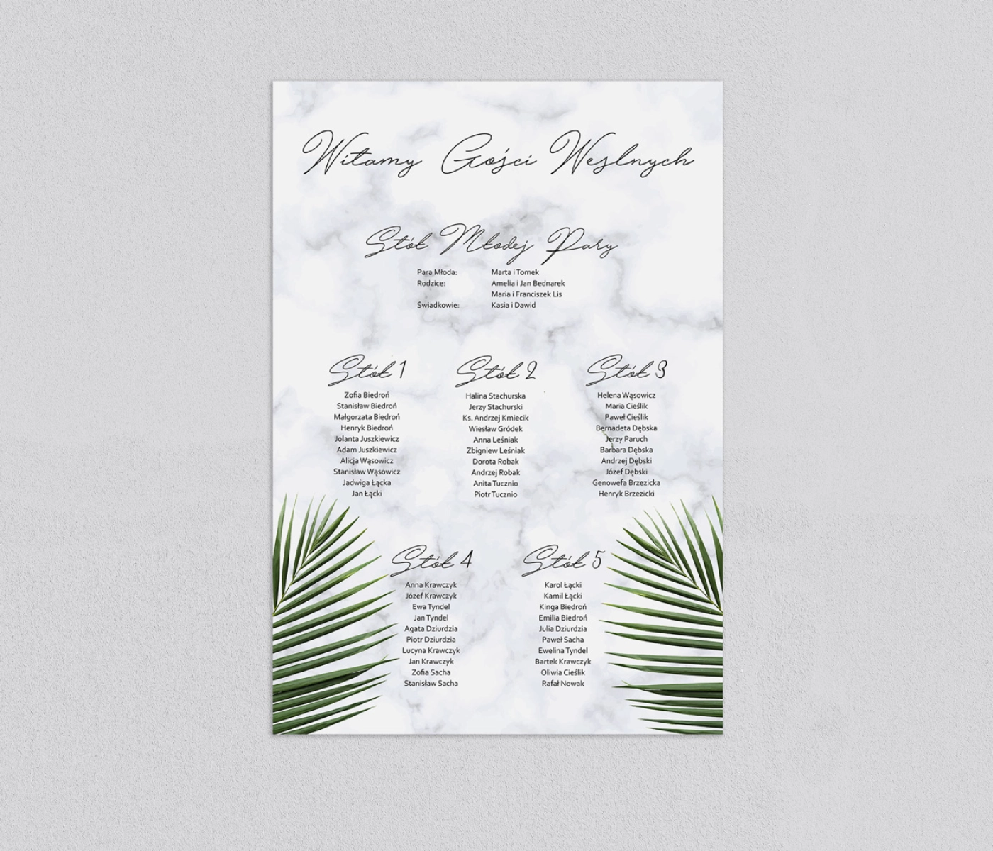 Plan stołów weselnych Marble leaf - Motyw 1