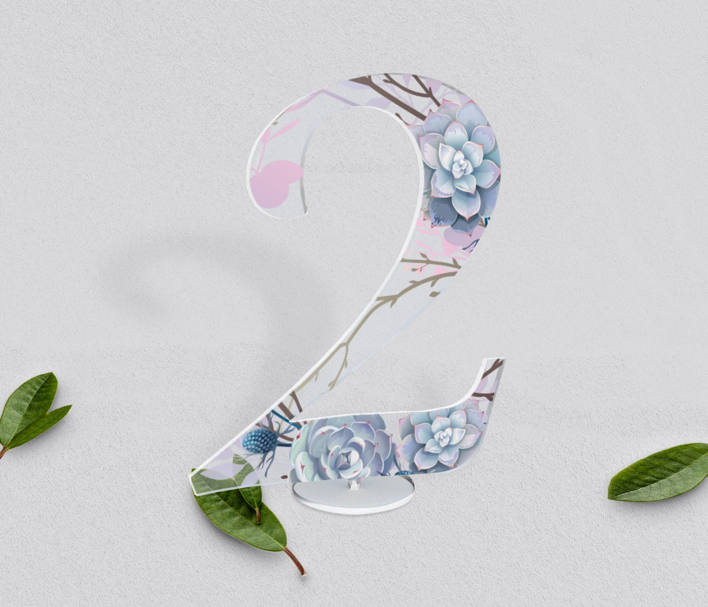 Akrylowe numery na stół weselny - Flowers & Frame Motyw 6