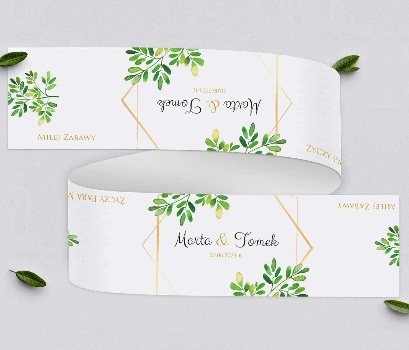 Bieżnik z imionami na stół Państwa Młodych - Flowers & Frame Motyw 3