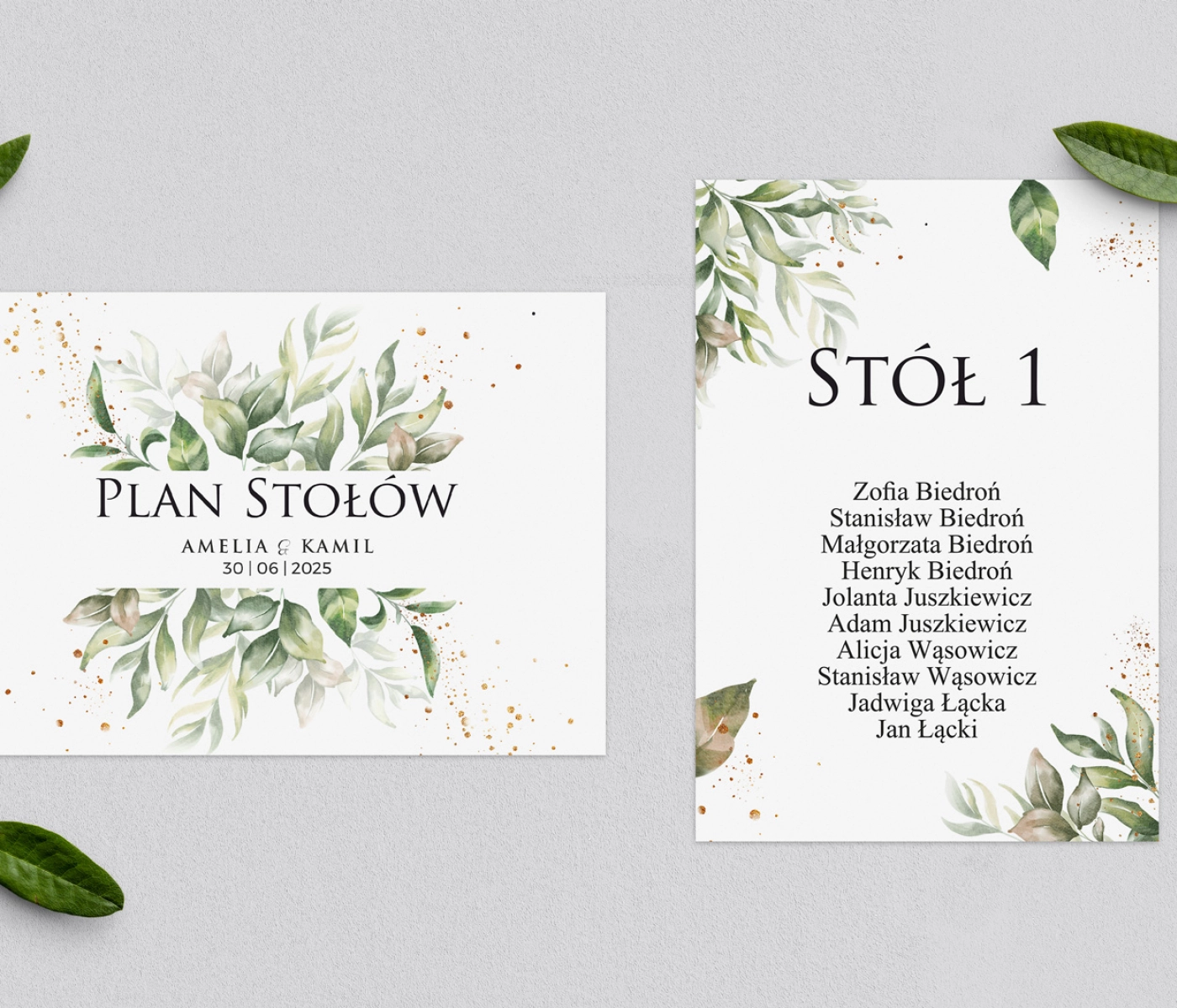 Plan Stołów - Karteczka Leaves Motyw 1