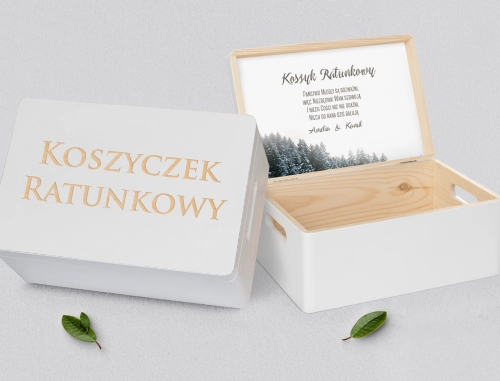 Koszyczek ratunkowy weselny biały - Forest - Motyw 4