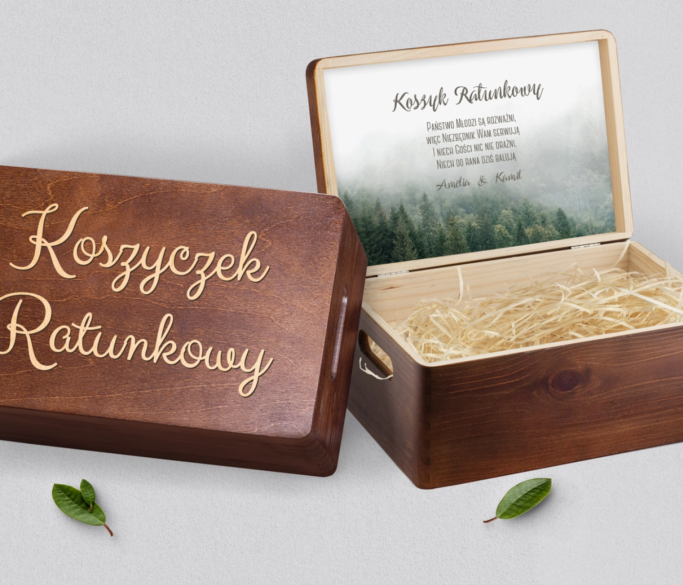 Koszyczek ratunkowy weselny brązowy - Forest - Motyw 2